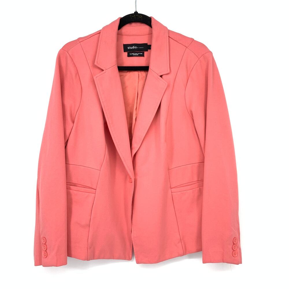 Studio By Torrid Ponte Knit Blazer Jacket Womens Sz 0X Salmon Pink Single Button